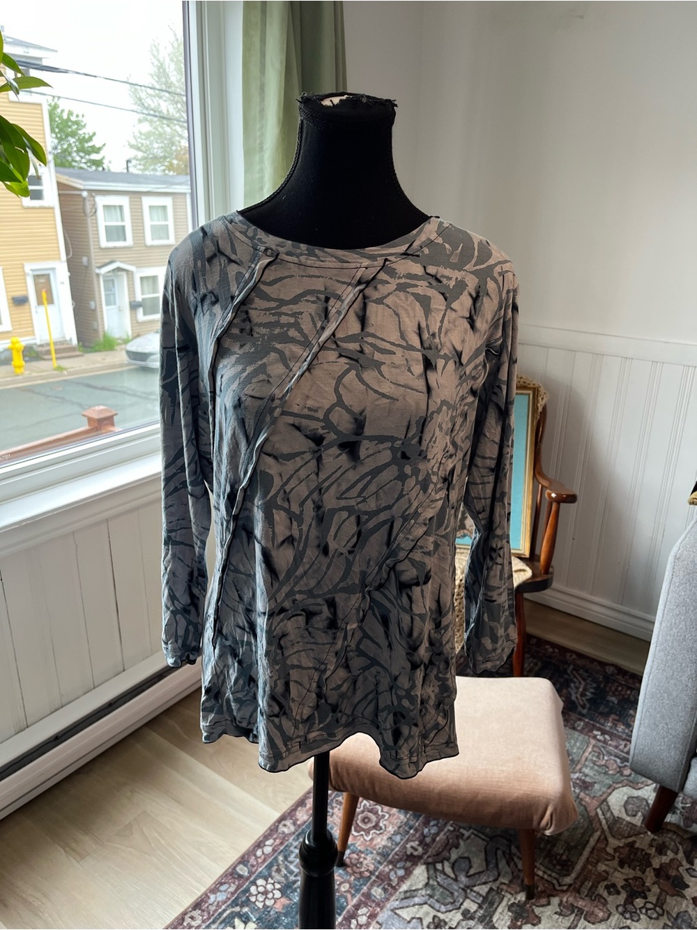 Women’s Y2K light blue Patterned Long-Sleeve Top stretchy soft L